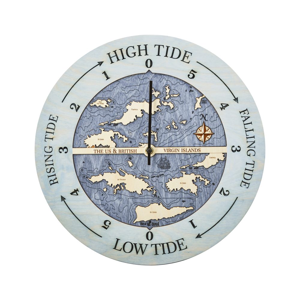 Virgin Islands Tide Clock Bleach Blue Accent with Deep Blue Water
