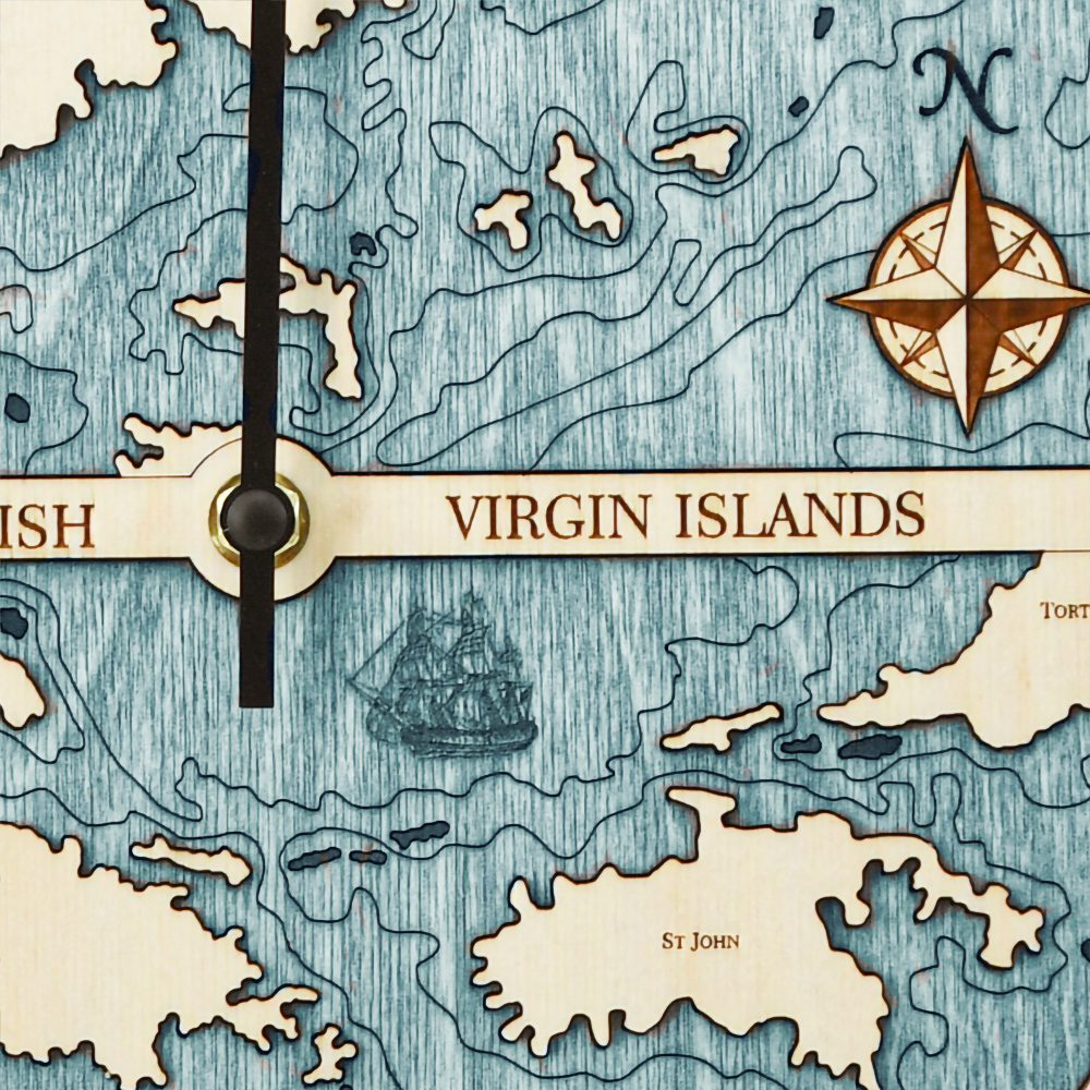Virgin Islands Tide Clock Birch Accent with Blue Green Water Detail Shot 2