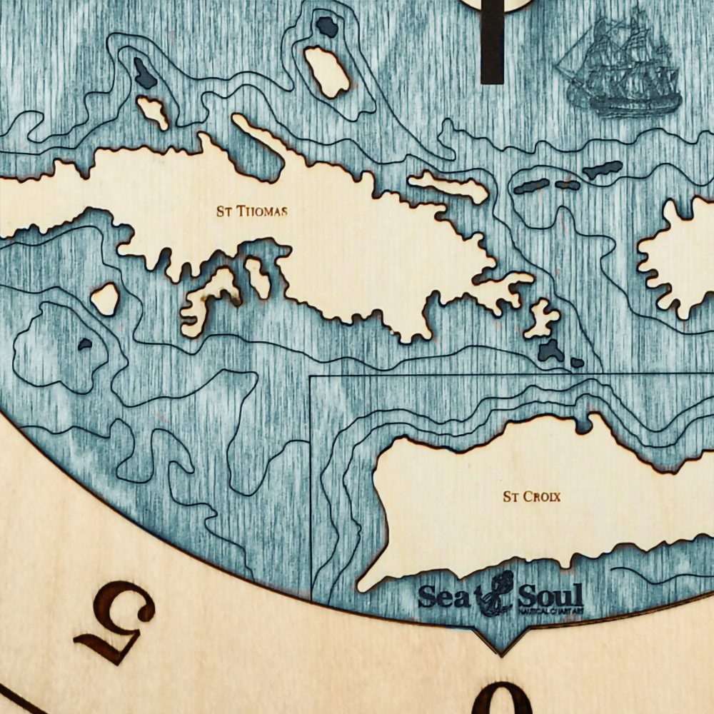 Virgin Islands Tide Clock Birch Accent with Blue Green Water Detail Shot 3