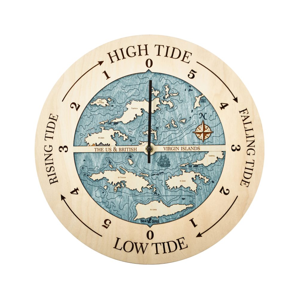 Virgin Islands Tide Clock Birch Accent with Blue Green Water