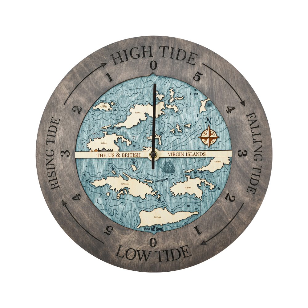 Virgin Islands Tide Clock Driftwood Accent with Blue Green Water