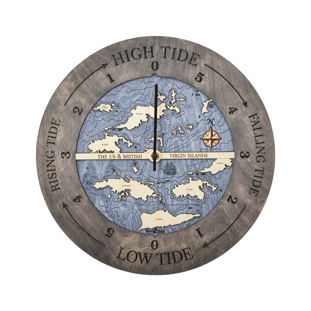 Virgin Islands Tide Clock Driftwood Accent with Deep Blue Water