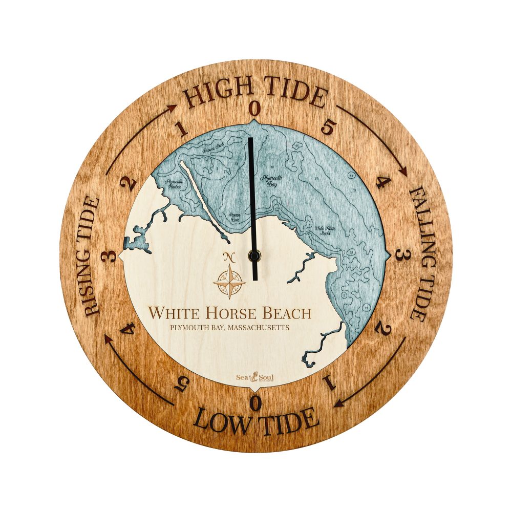 White Horse Beach Tide Clock Americana Accent with Blue Green Water