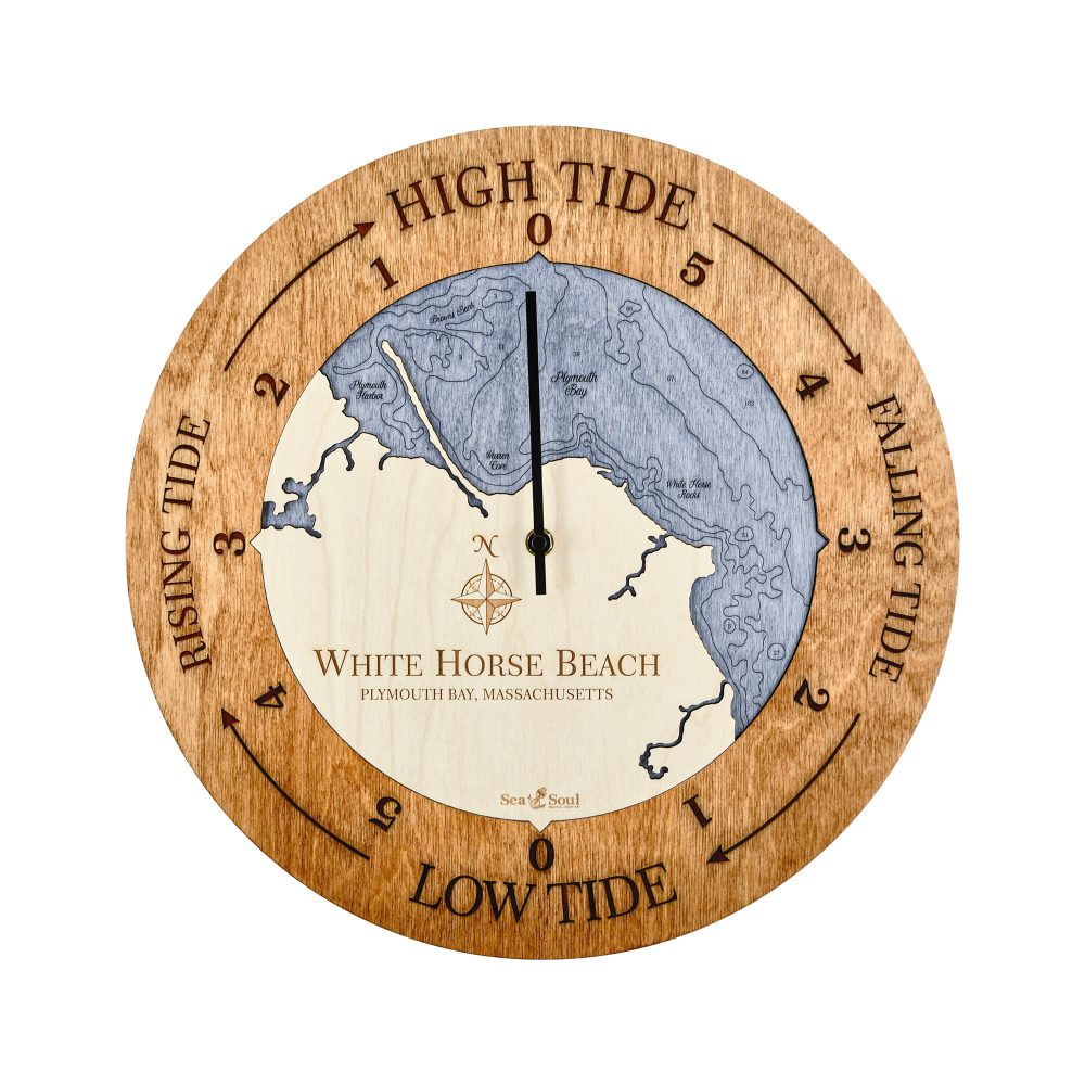 White Horse Beach Tide Clock Americana Accent with Deep Blue Water