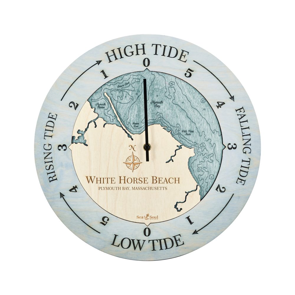 White Horse Beach Tide Clock Bleach Blue Accent with Blue Green Water