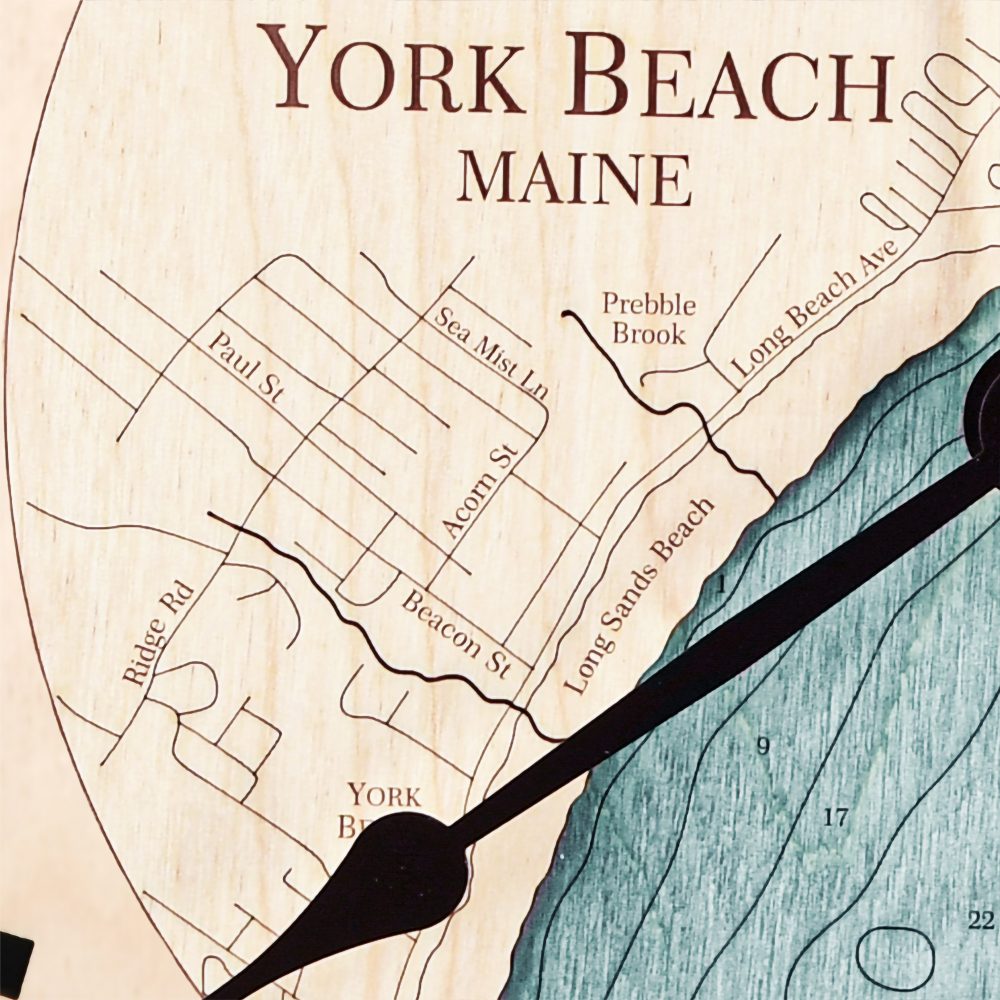 York Beach Nautical Map Wall Art Birch Accent with Blue Green Water Detail Shot 3