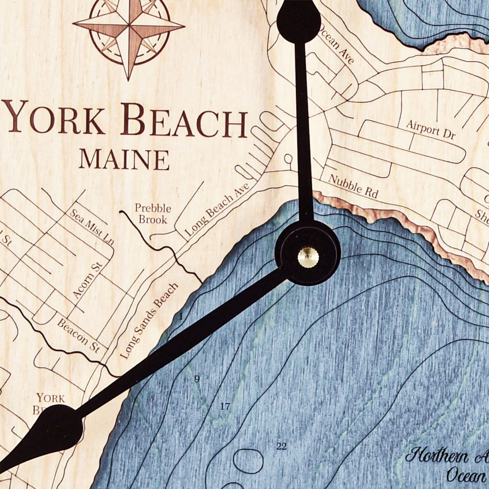 York Beach Nautical Map Wall Art Birch Accent with Deep Blue Water Detail Shot 1