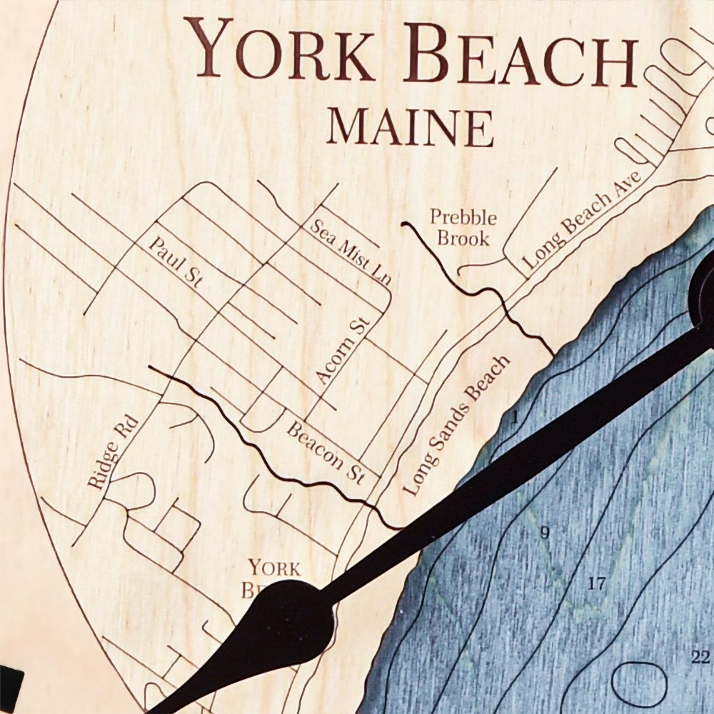 York Beach Nautical Map Wall Art Birch Accent with Deep Blue Water Detail Shot 3