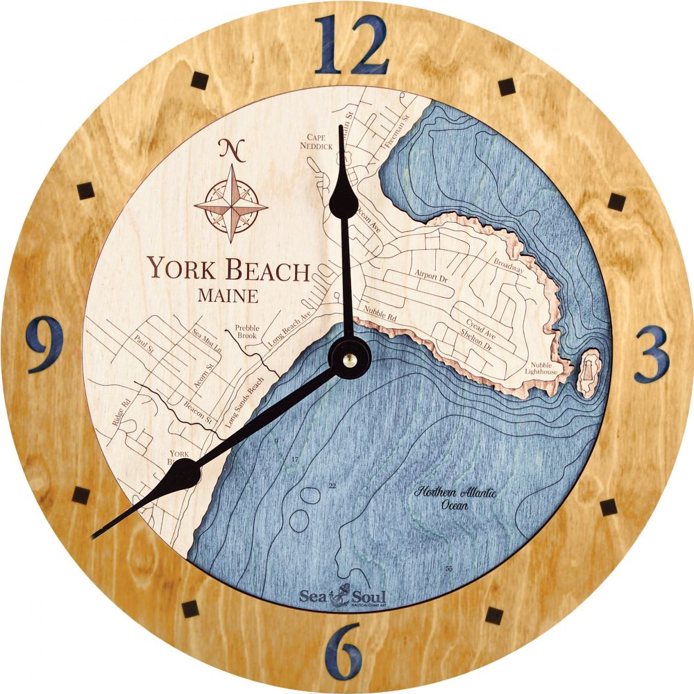 York Beach Nautical Map Wall Art Honey Accent with Deep Blue Water Product Shot