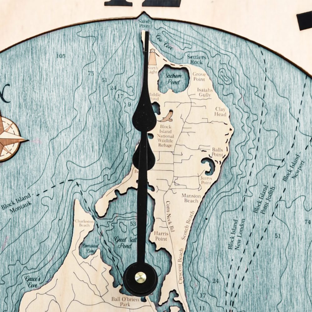 Block Island Nautical Clock Birch Accent with Blue Green Water Detail Shot 3