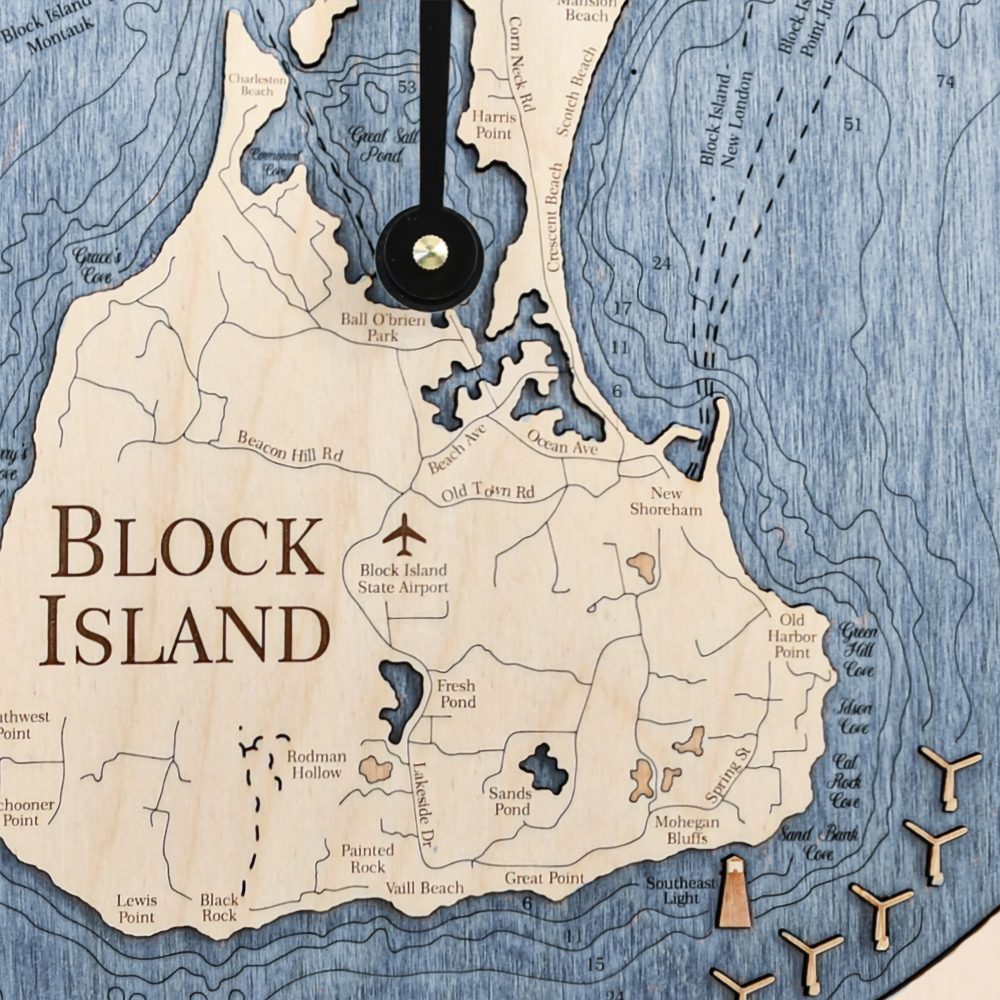Block Island Nautical Clock Birch Accent with Deep Blue Water Detail Shot 2