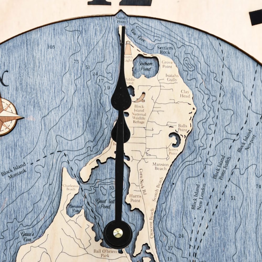 Block Island Nautical Clock Birch Accent with Deep Blue Water Detail Shot 3