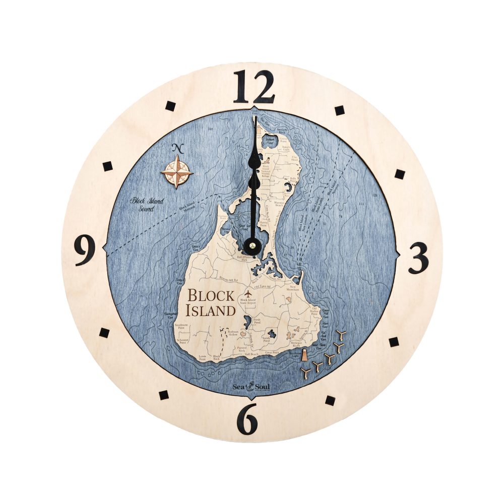 Block Island Nautical Clock Birch Accent with Deep Blue Water