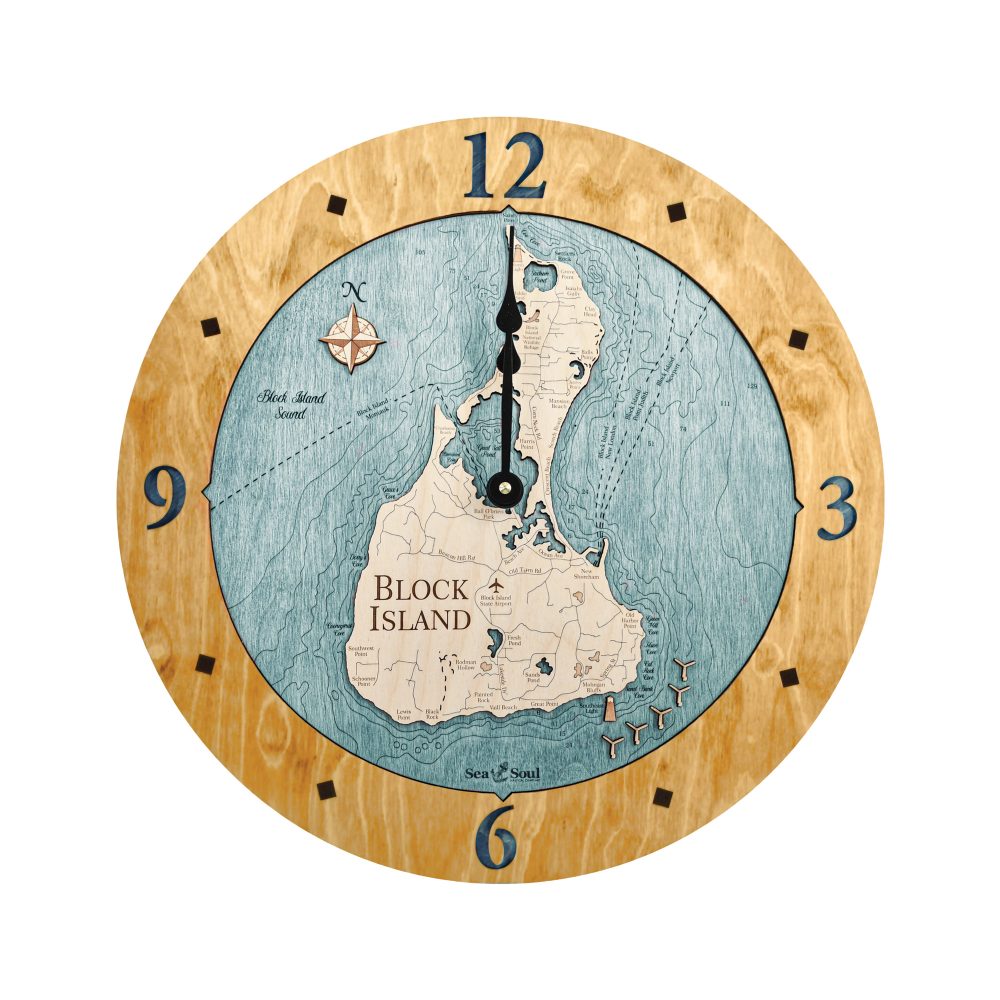 Block Island Nautical Clock Honey Accent with Blue Green Water