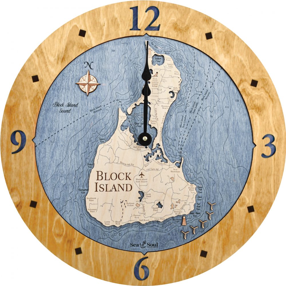 Block Island Nautical Clock Honey Accent with Deep Blue Water Product Shot