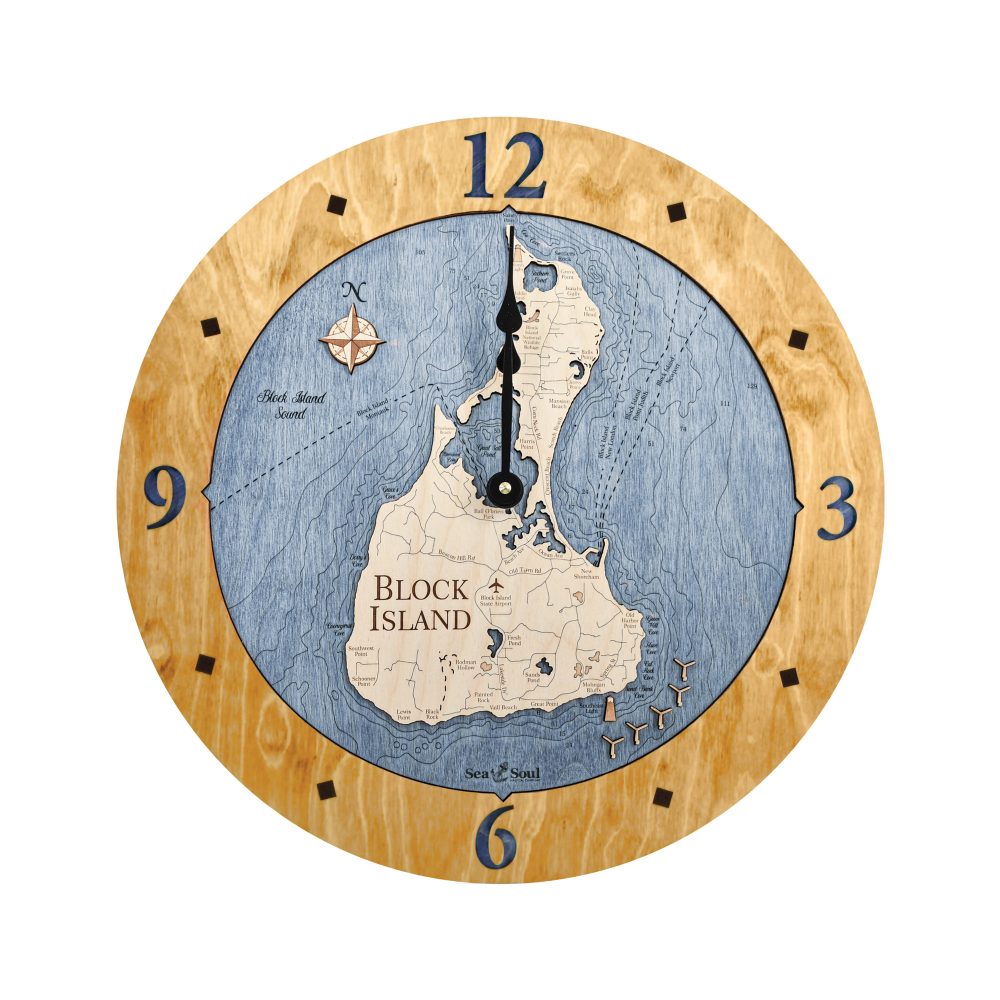 Block Island Nautical Clock Honey Accent with Deep Blue Water