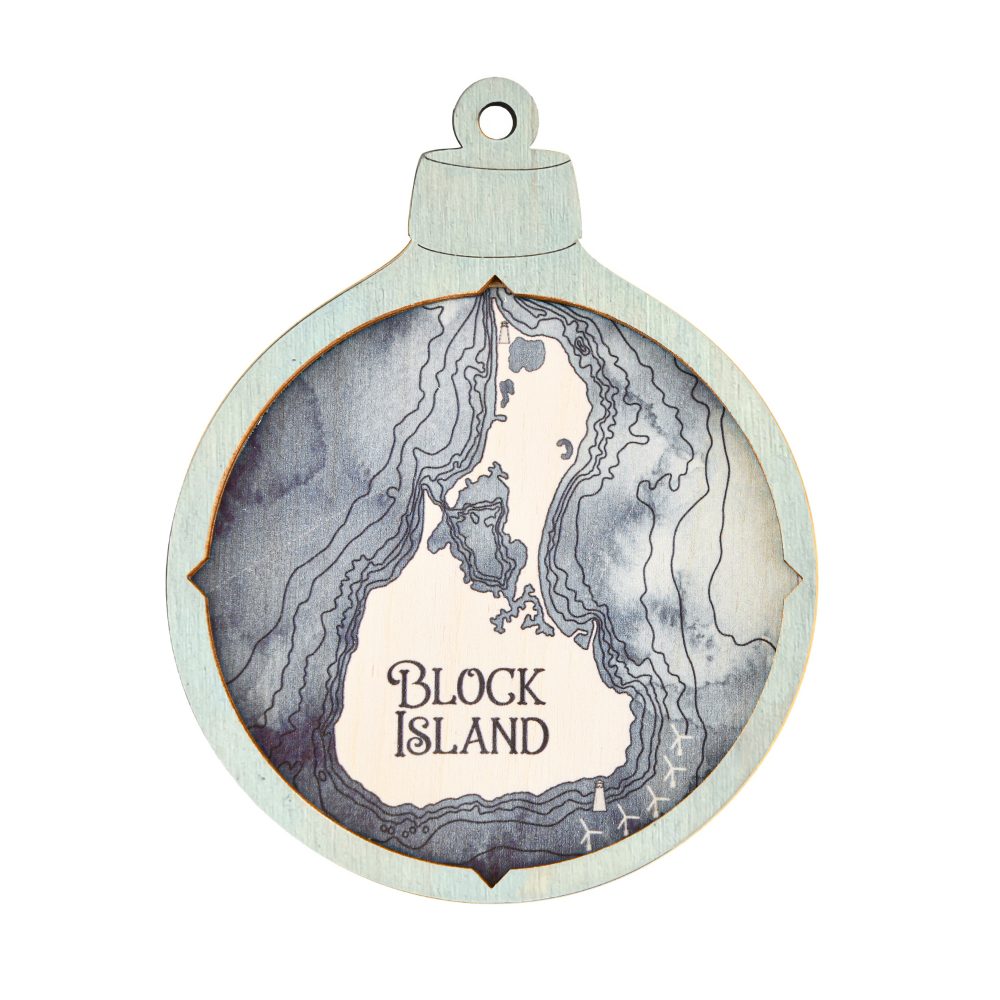 Block Island Christmas Ornament Bleach Blue Accent with Deep Blue Water