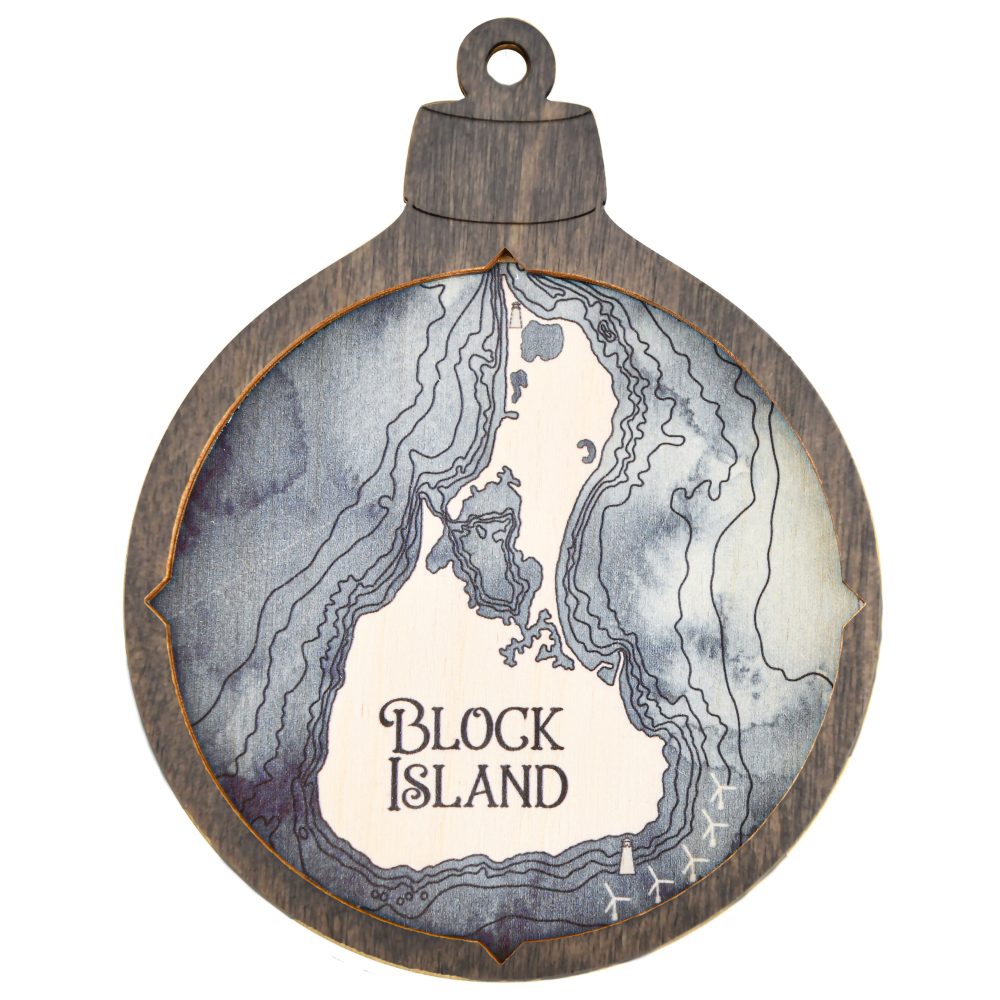 Block Island Christmas Ornament Driftwood Accent with Deep Blue Water Product Shot