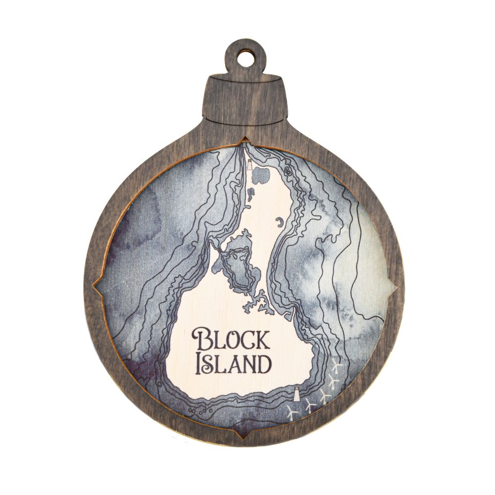 Block Island Christmas Ornament Driftwood Accent with Deep Blue Water