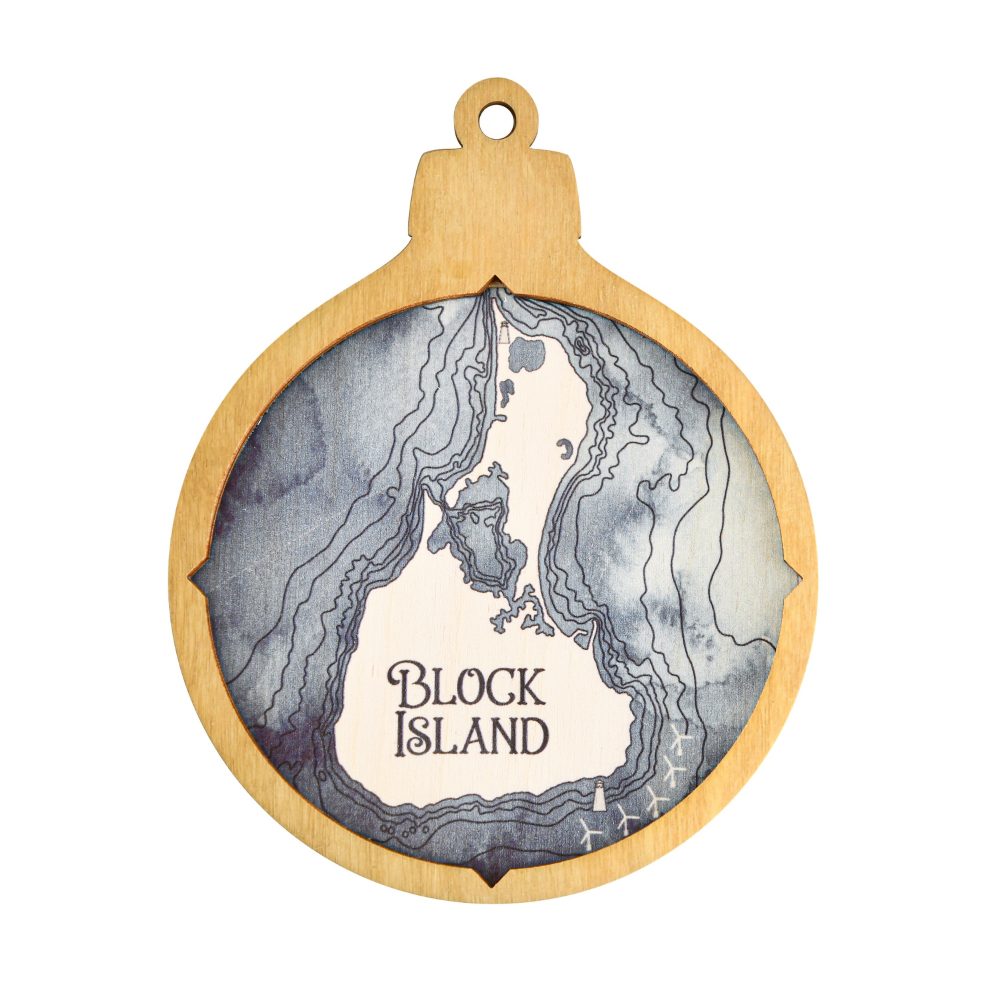 Block Island Christmas Ornament Honey Accent with Deep Blue Water