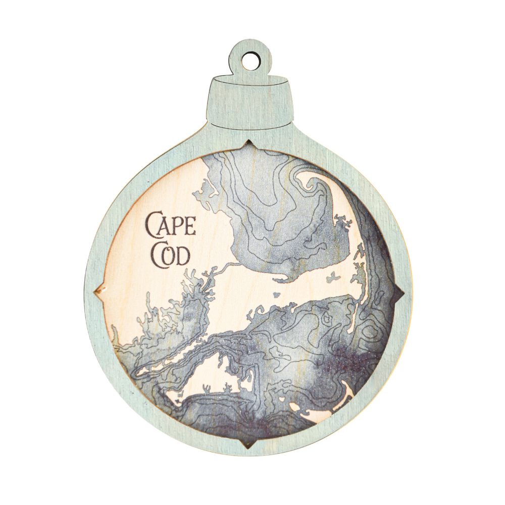 Cape Cod Christmas Ornament Bleach Blue Accent with Deep Blue Water