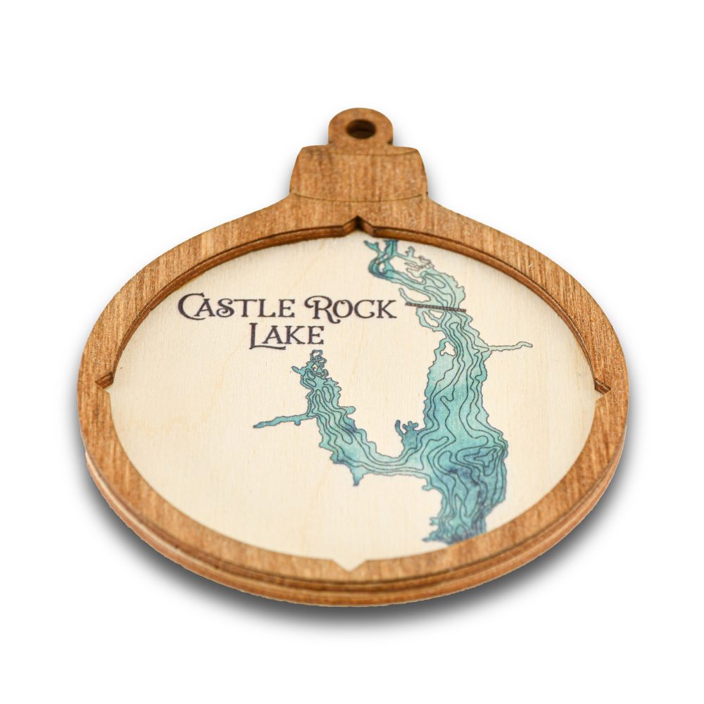 Castle Rock Lake Christmas Ornament Americana Accent with Blue Green Water Angle Shot