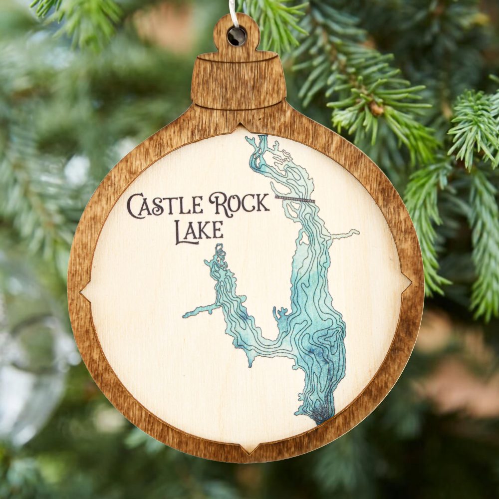 Castle Rock Lake Christmas Ornament Americana Accent with Blue Green Water Hanging on Christmas Tree