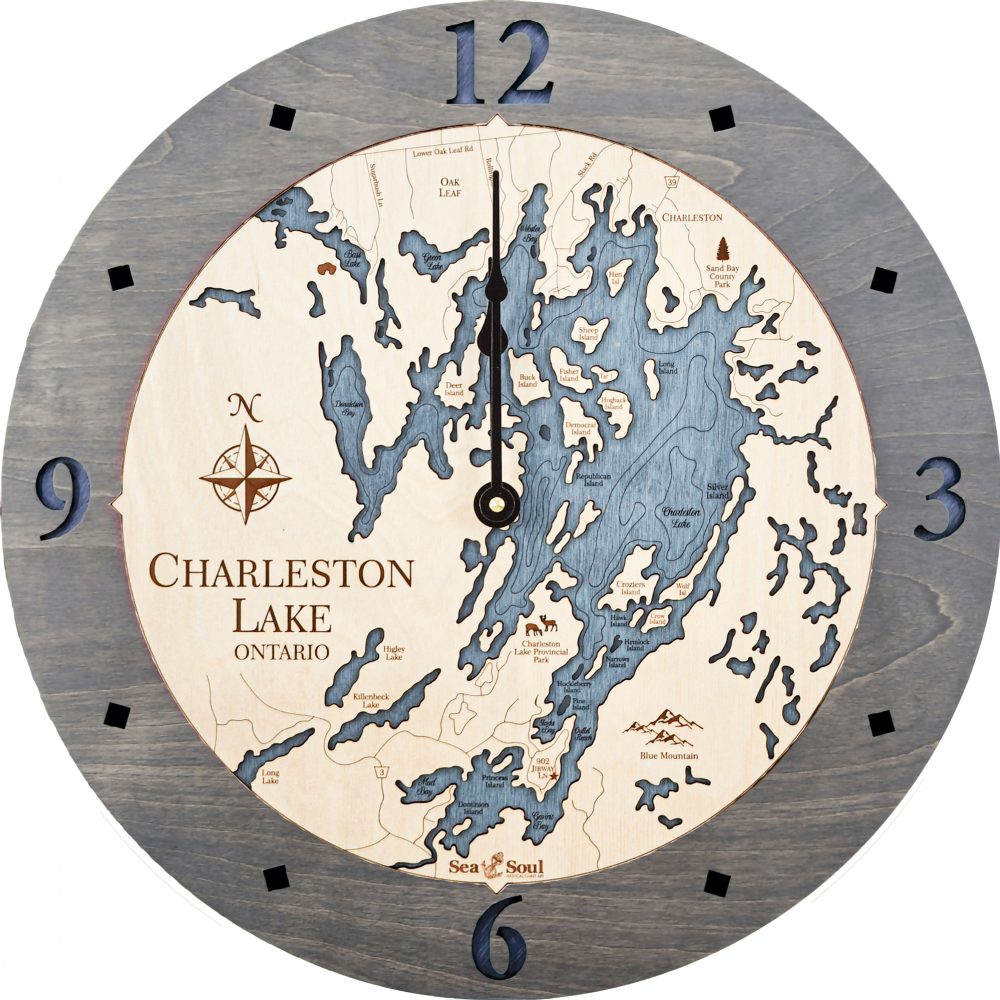 Charleston Lake Nautical Clock Driftwood Accent with Deep Blue Water Product Shot