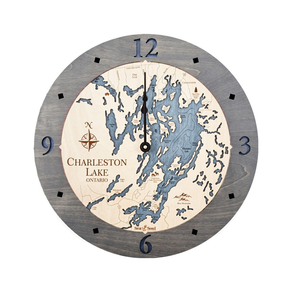 Charleston Lake Nautical Clock Driftwood Accent with Deep Blue Water