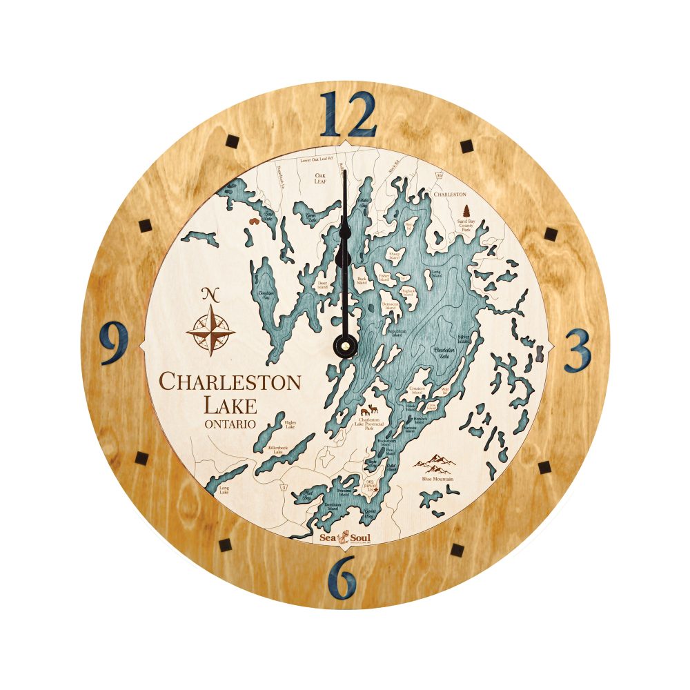 Charleston Lake Nautical Clock Honey Accent with Blue Green Water
