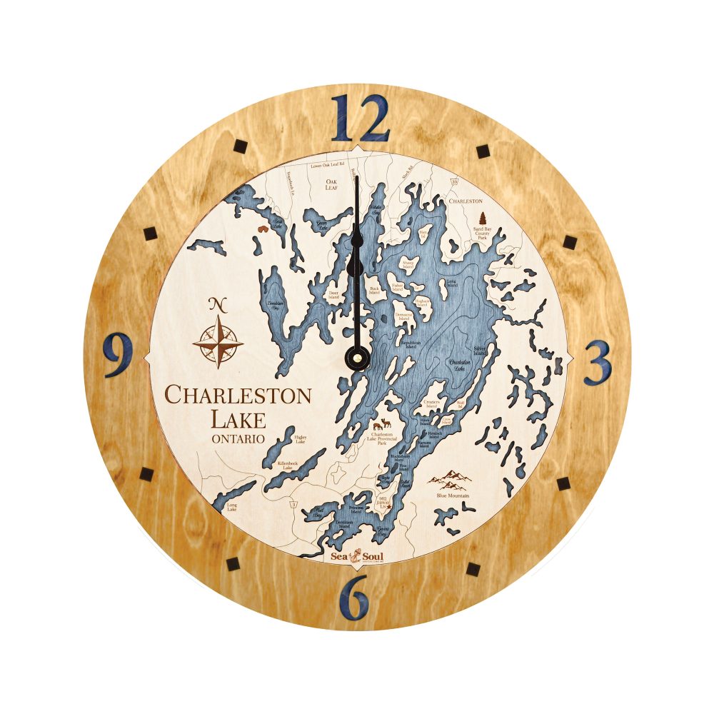 Charleston Lake Nautical Clock Honey Accent with Deep Blue Water