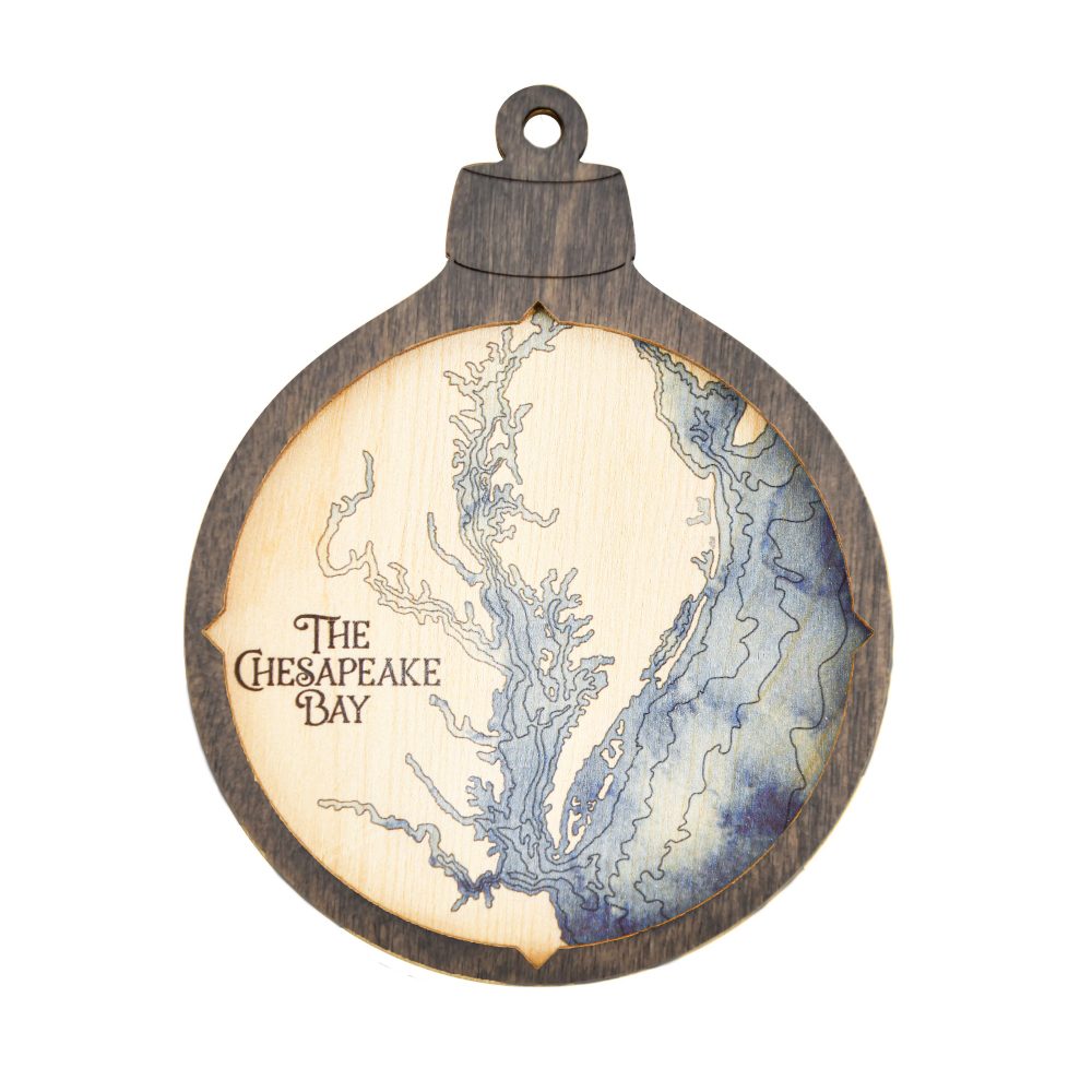Chesapeake Bay Christmas Ornament Driftwood Accent with Deep Blue Water