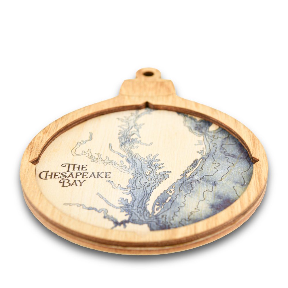 Chesapeake Bay Christmas Ornament Honey Accent with Deep Blue Water Angle Shot 1