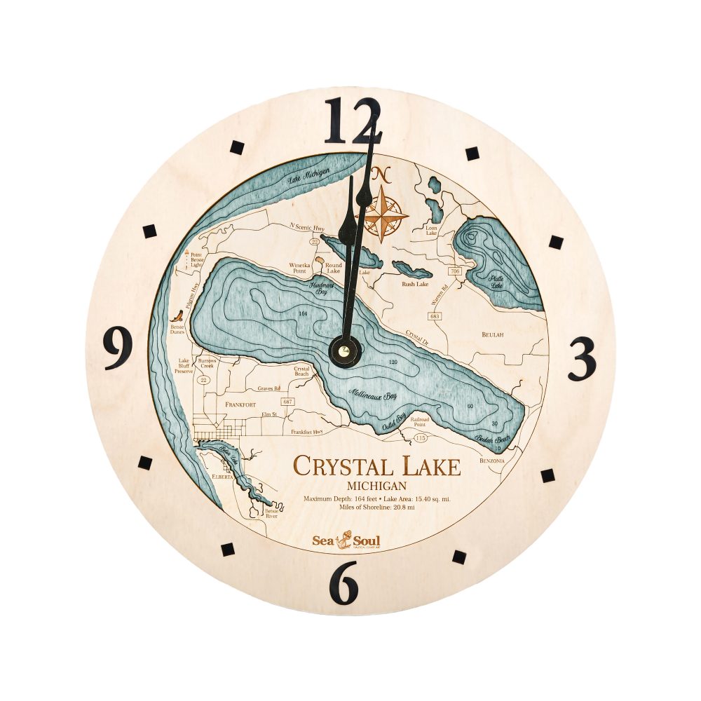 Crystal Lake Nautical Clock Birch Accent with Blue Green Water