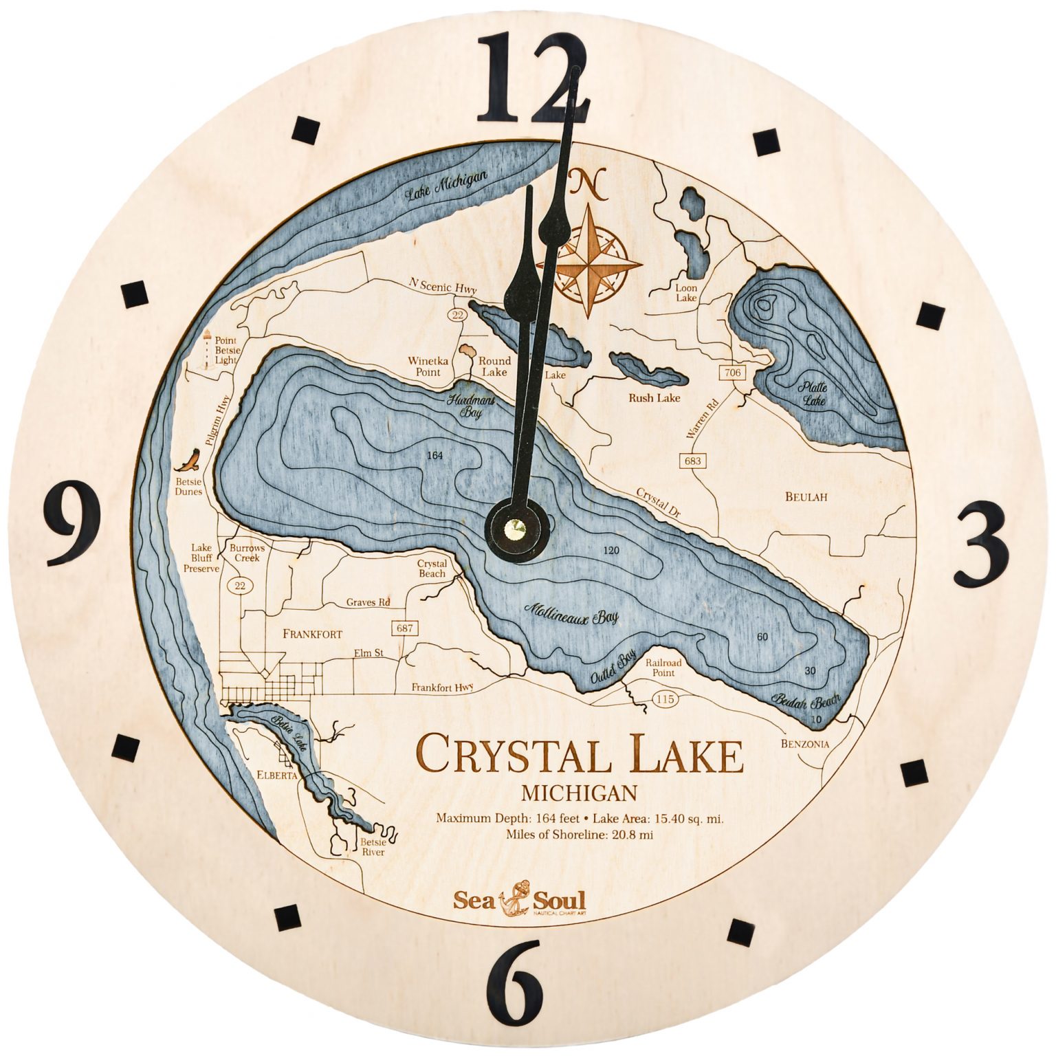 12" Crystal Lake Nautical Map Clock Sea and Soul Charts