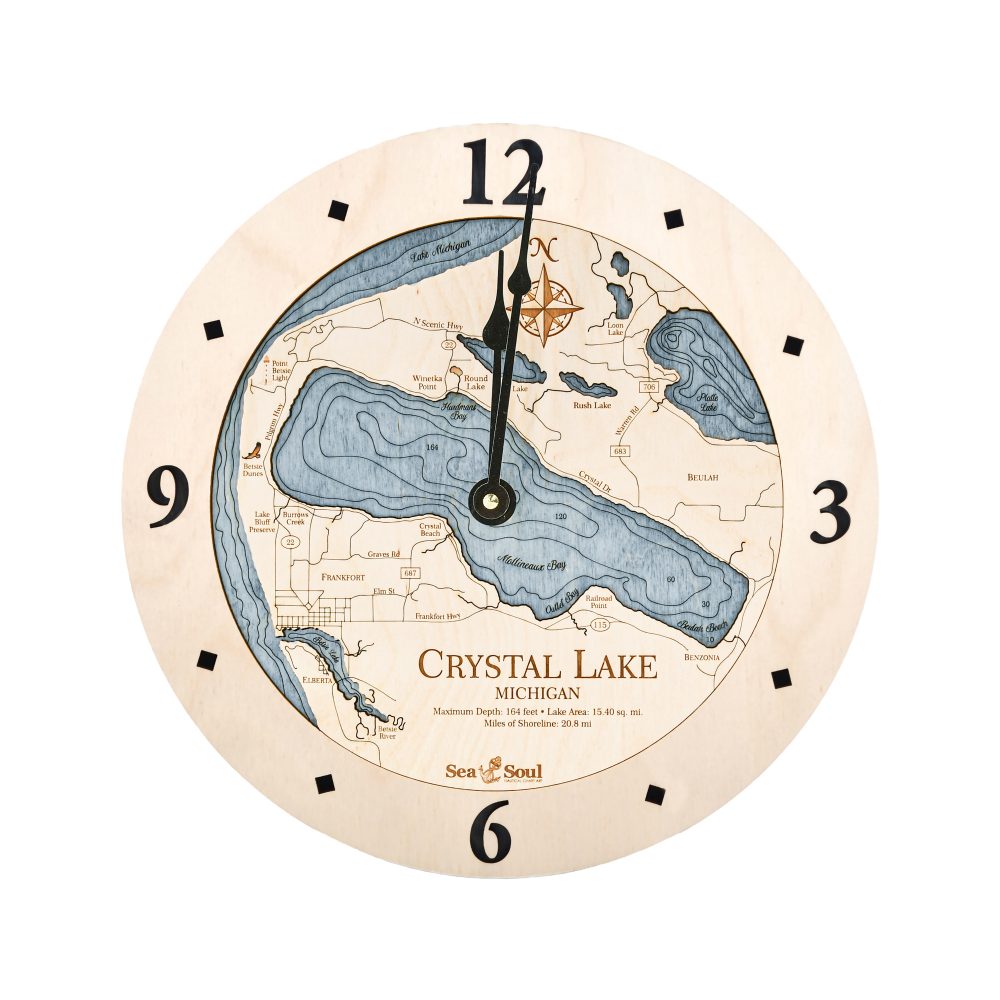 Crystal Lake Nautical Clock Birch Accent with Deep Blue Water