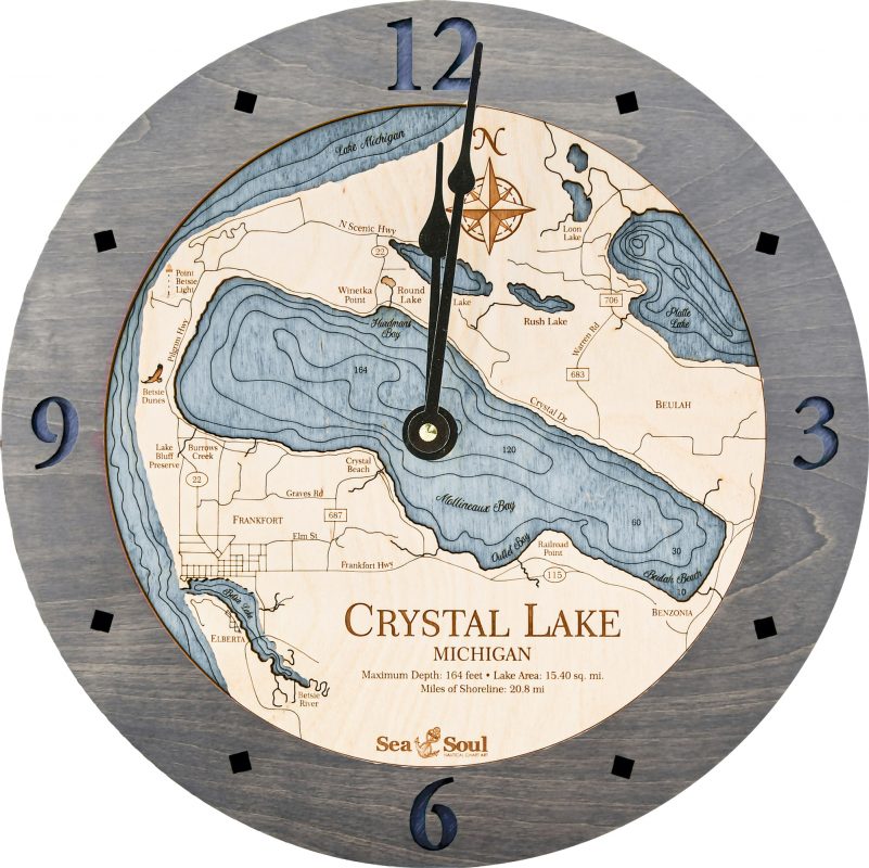 16" Crystal Lake Nautical Map Clock Sea and Soul Charts