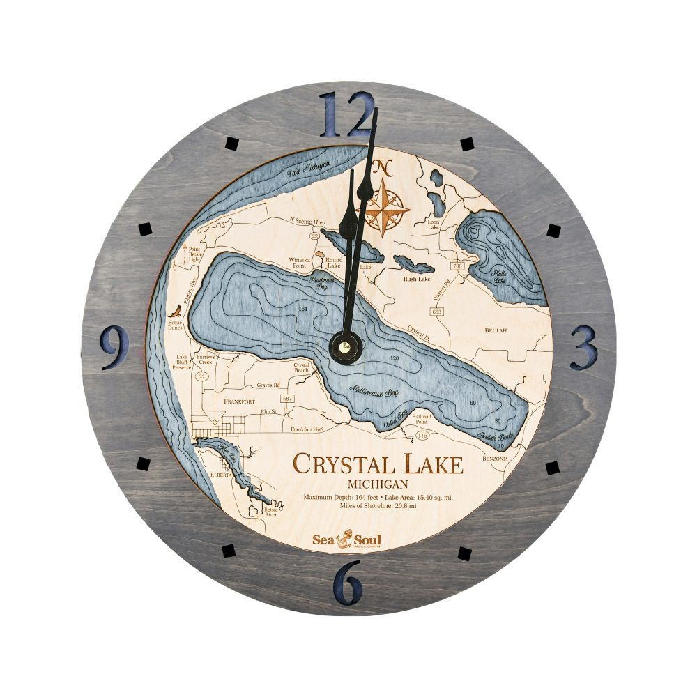 Crystal Lake Nautical Clock Driftwood Accent with Deep Blue Water
