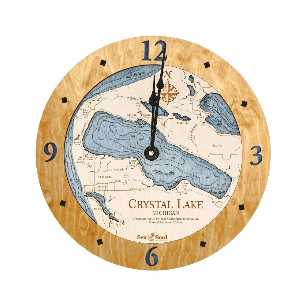 Crystal Lake Nautical Clock Honey Accent with Deep Blue Water