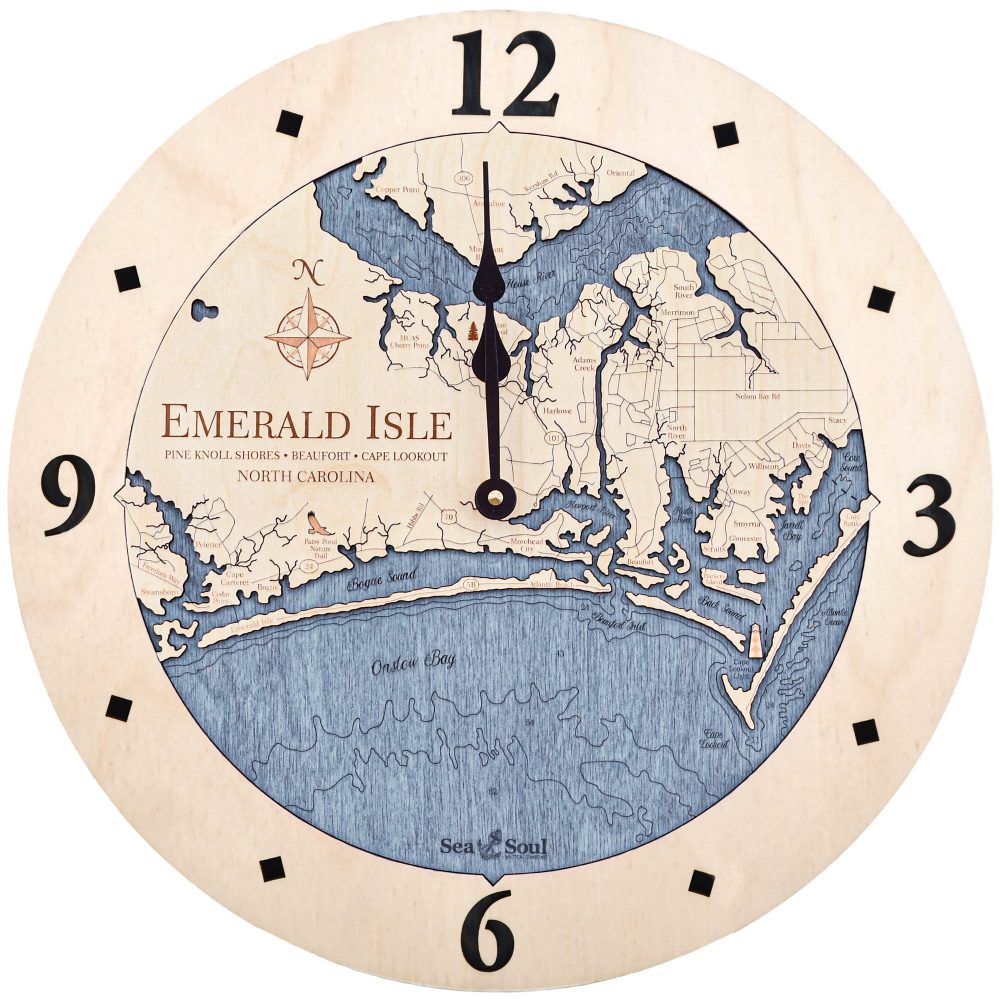 Emerald Isle Nautical Clock Birch Accent with Deep Blue Water Product Shot