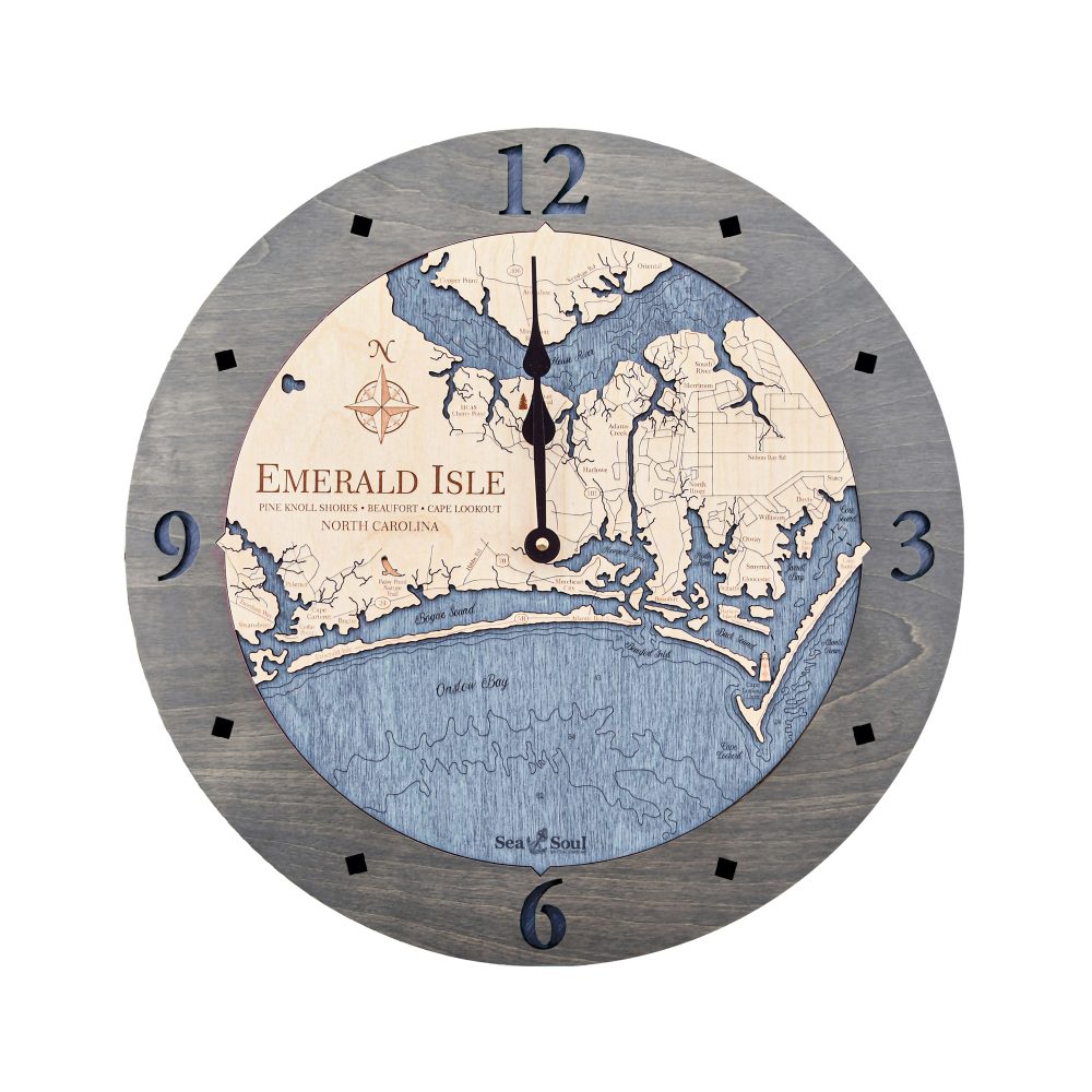 Emerald Isle Nautical Clock Driftwood Accent with Deep Blue Water