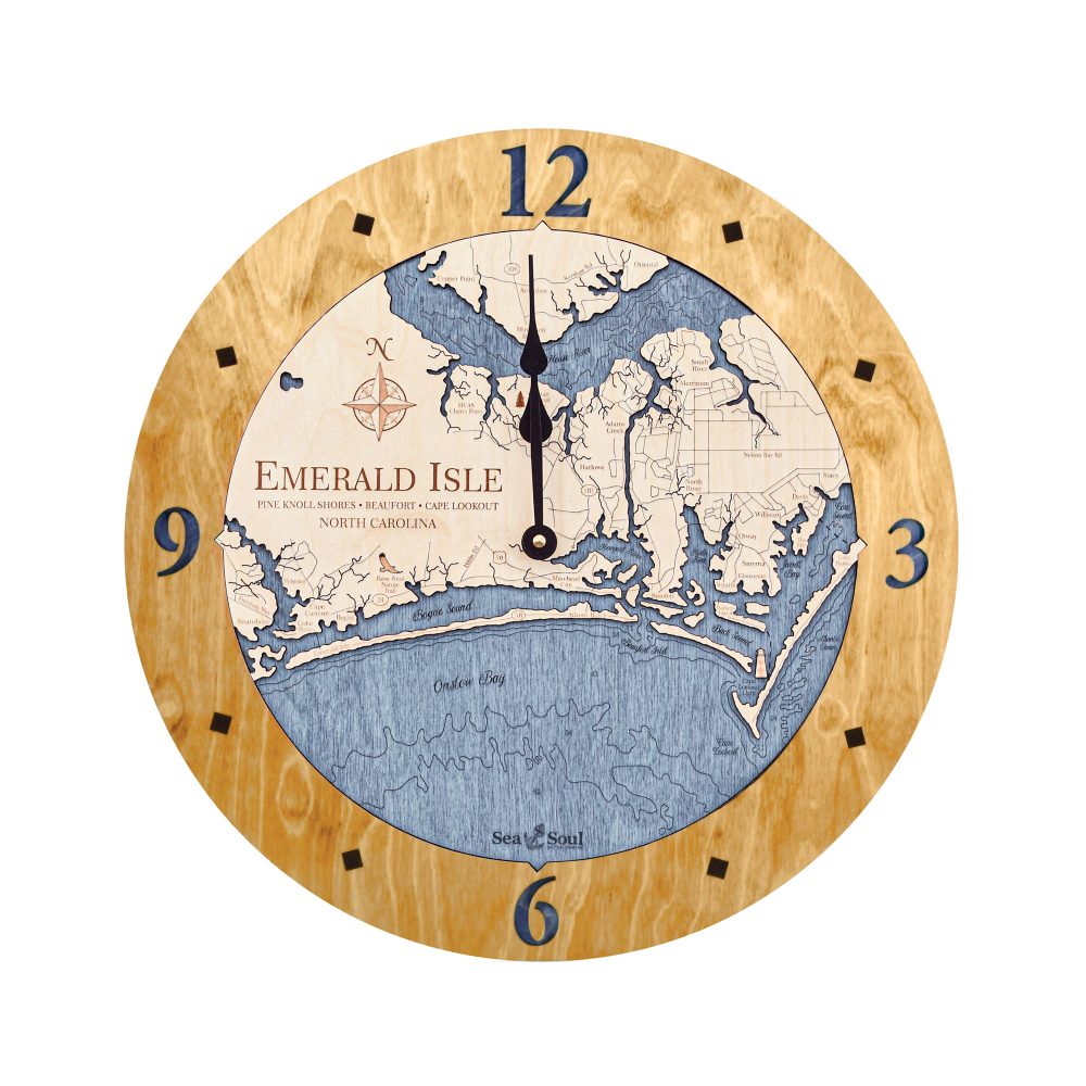 Emerald Isle Nautical Clock Honey Accent with Deep Blue Water