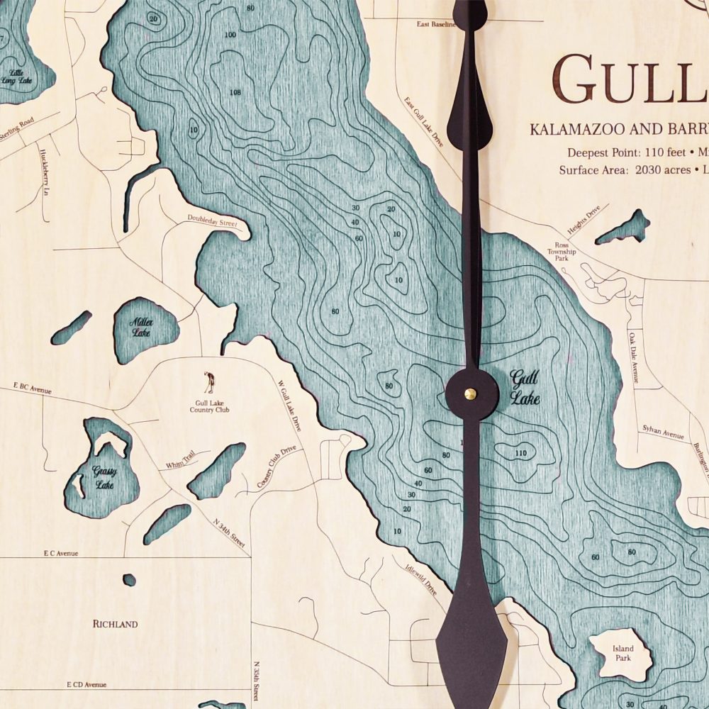 Gull Lake Nautical Clock Birch Accent with Blue Green Water Detail Shot 1