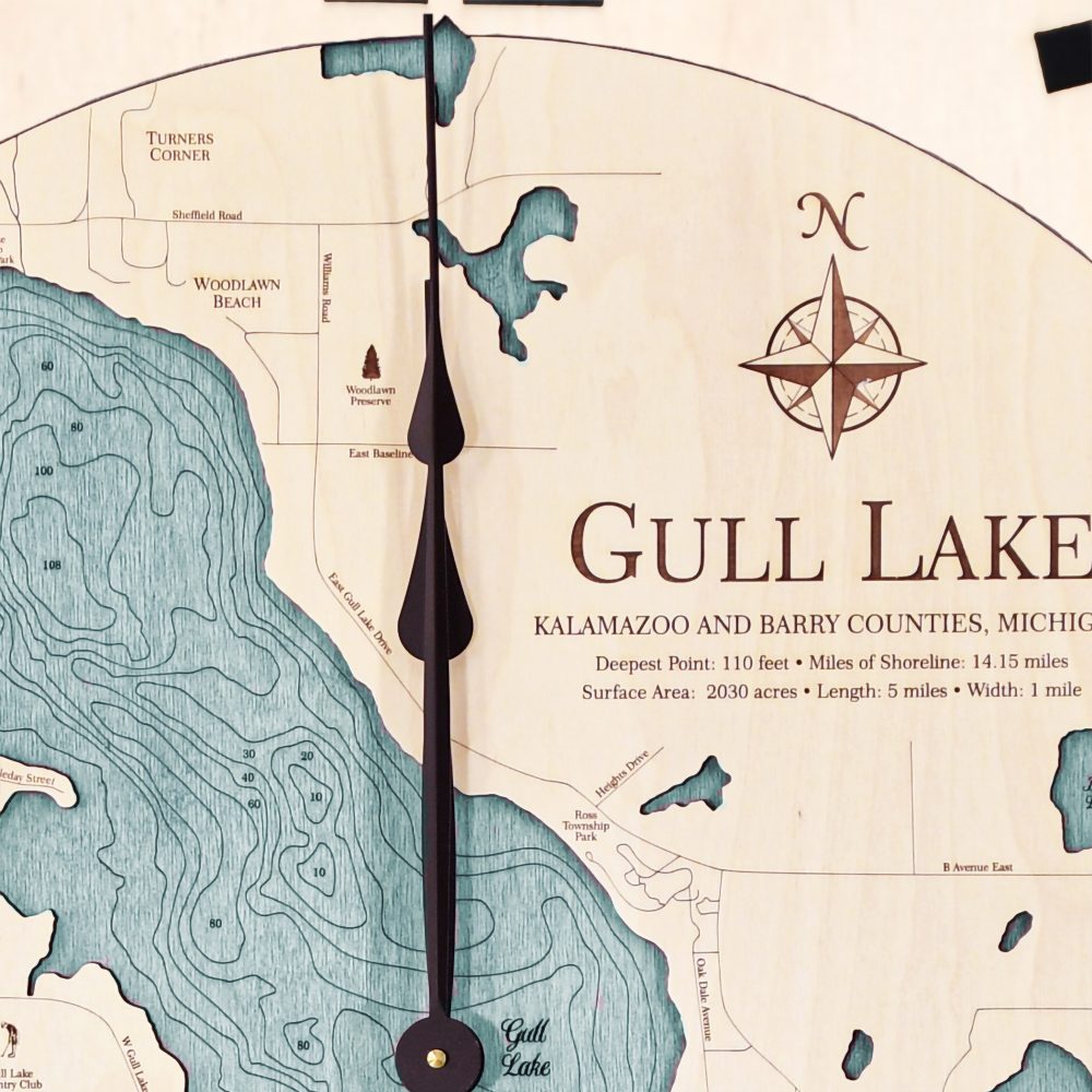 Gull Lake Nautical Clock Birch Accent with Blue Green Water Detail Shot 3