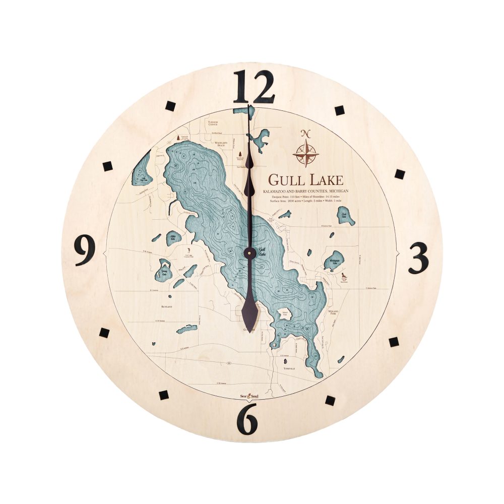 Gull Lake Nautical Clock Birch Accent with Blue Green Water