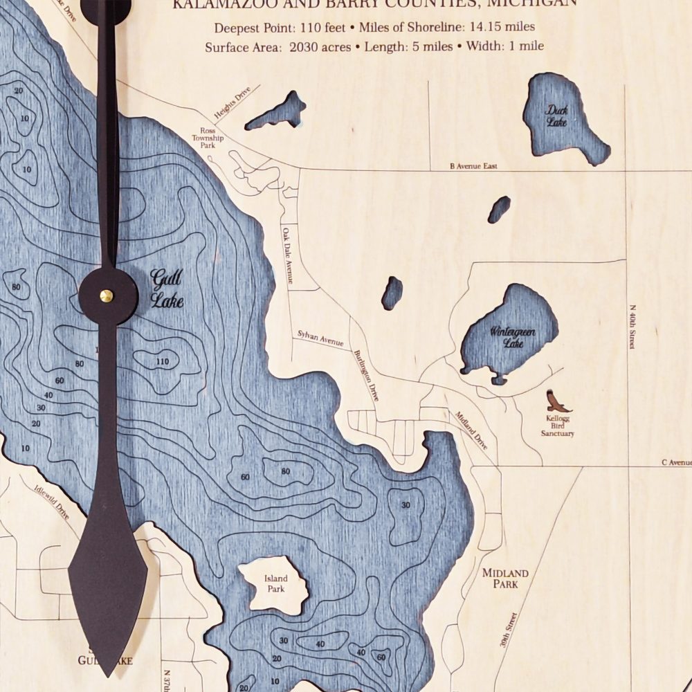 Gull Lake Nautical Clock Birch Accent with Deep Blue Water Detail Shot 2