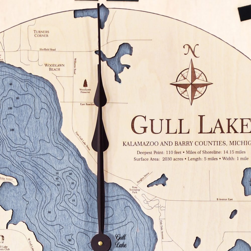 Gull Lake Nautical Clock Birch Accent with Deep Blue Water Detail Shot 3