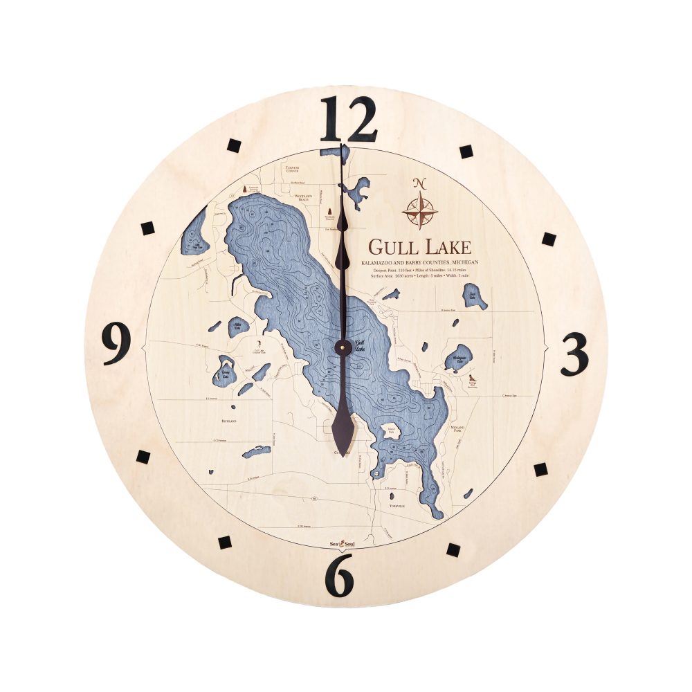 Gull Lake Nautical Clock Birch Accent with Deep Blue Water