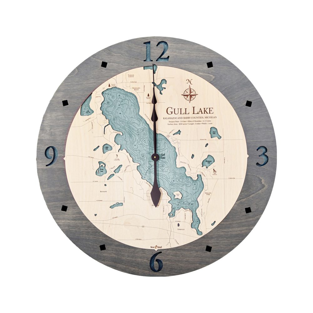 Gull Lake Nautical Clock Driftwood Accent with Blue Green Water