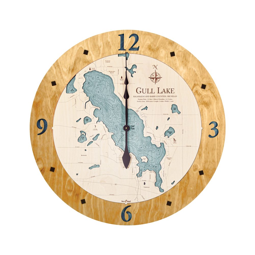 Gull Lake Nautical Clock Honey Accent with Blue Green Water